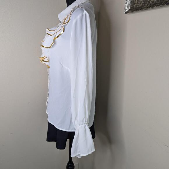 White poet ruffle blouse large - Picture 4 of 8